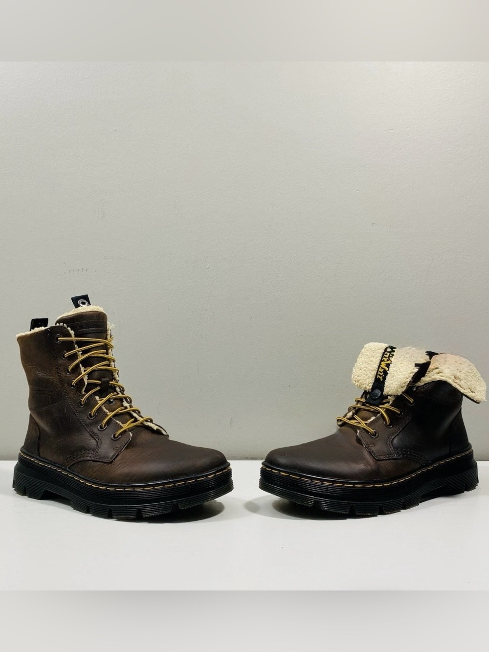 Dr. Martens Combs Fold-Down Leather  Boots Fur lining Dark Brown Man’s Sz. 8 New